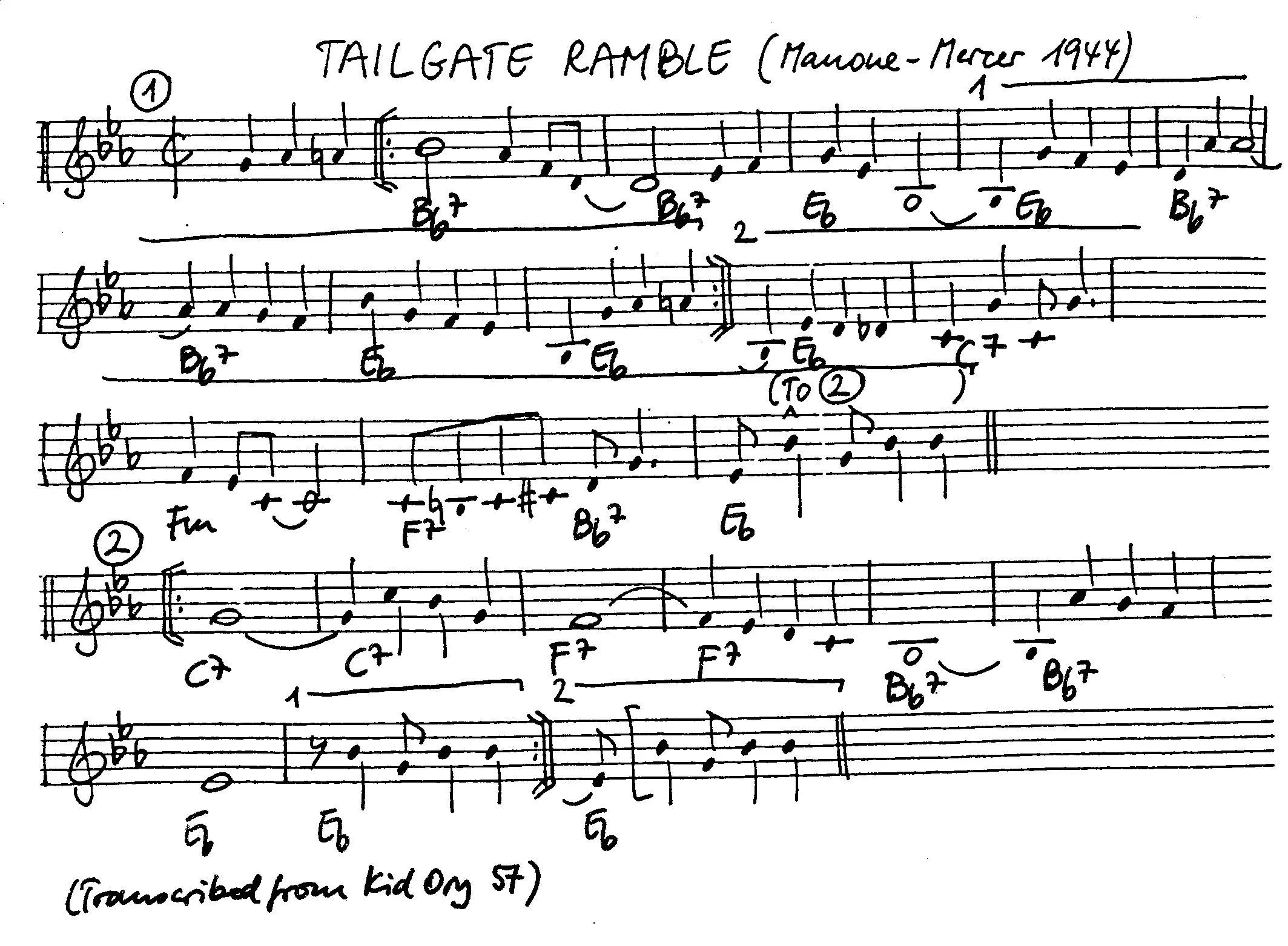 tailgate ramble free jazz leadsheet - Courtesy of the Jungle Jazz Band